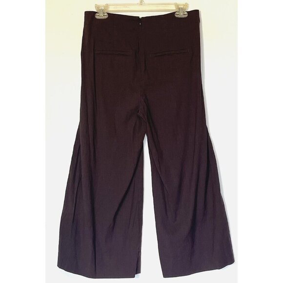 Vince Chocolate Brown Linen blend Wide Leg Capri Culottes Crop Pants - Picture 3 of 10